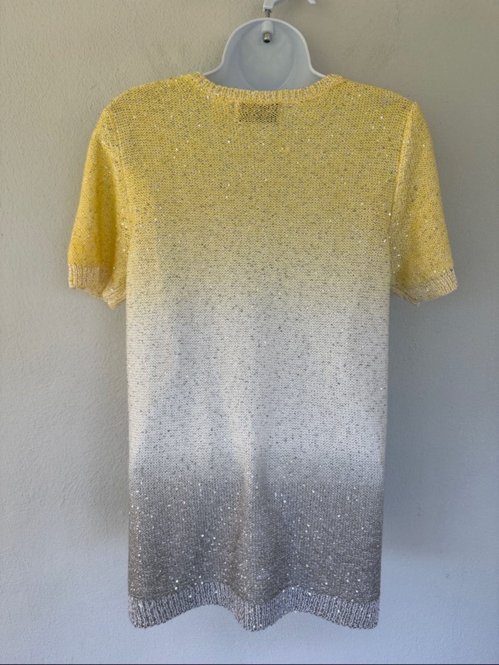 Alfred Dunner Petite yellow gray ombré glitter sequin short sleeve sweater PM - Picture 7 of 8